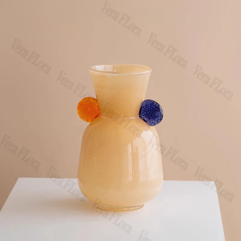 Medieval Minimalist Handmade Double Ear Vase Cute Glass Light Luxury High-end Home Floral Decoration Vase