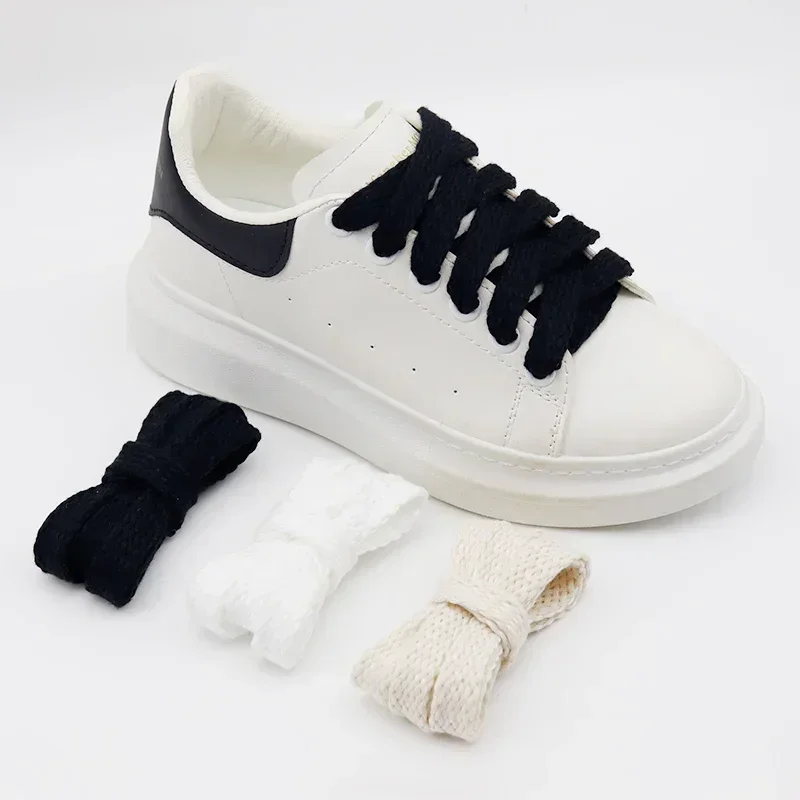 High Quality Unisex Casual Sneakers Black White Laces in 1.5cm Double Layer Cotton Thick Top Fat Shoelaces for Branded Shoes