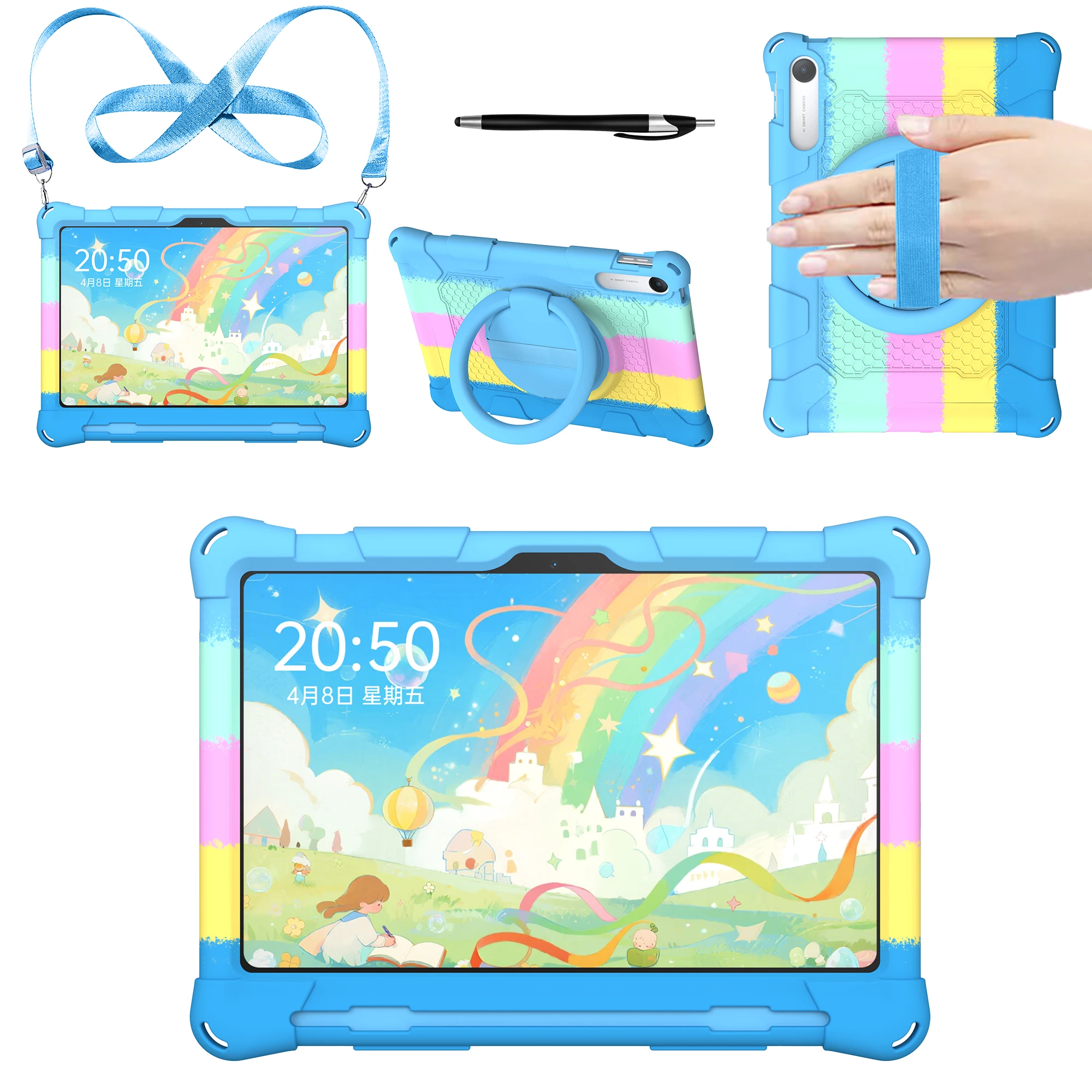 Rotatable Handle Grip Case For Xiaomi Poco Pad C1 Redmi Pad 2 9.7 2026 Soft Silicone Stand Colourful Cover With Shoulder Strap