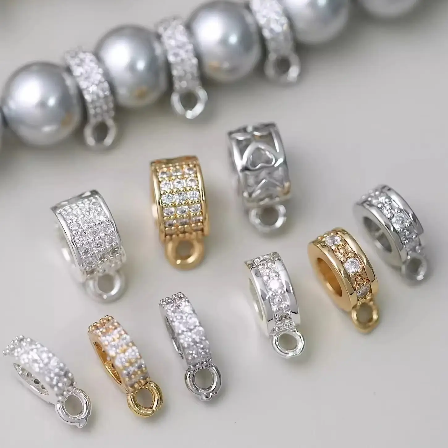 

2PCS DIY Handcrafted Accessory with A Copper-plated Real Gold, Slightly Zircon Inlaid Exquisite Single-ring Beaded Pendant Head