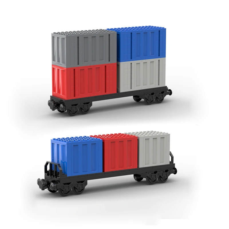 MOC Building Blocks City Train Model Double decker Container Train Carriage Children\'s Assembly Brick Toy Birthday Gift