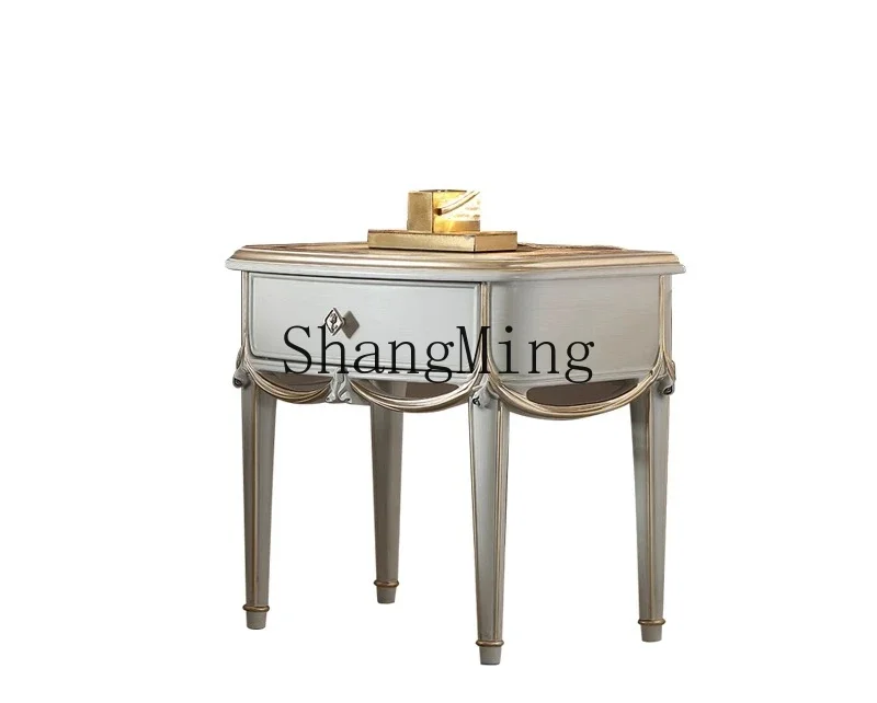 CL home solid wood carving flower bedside table villa high end hotel retro master bedroom bedside cabinet