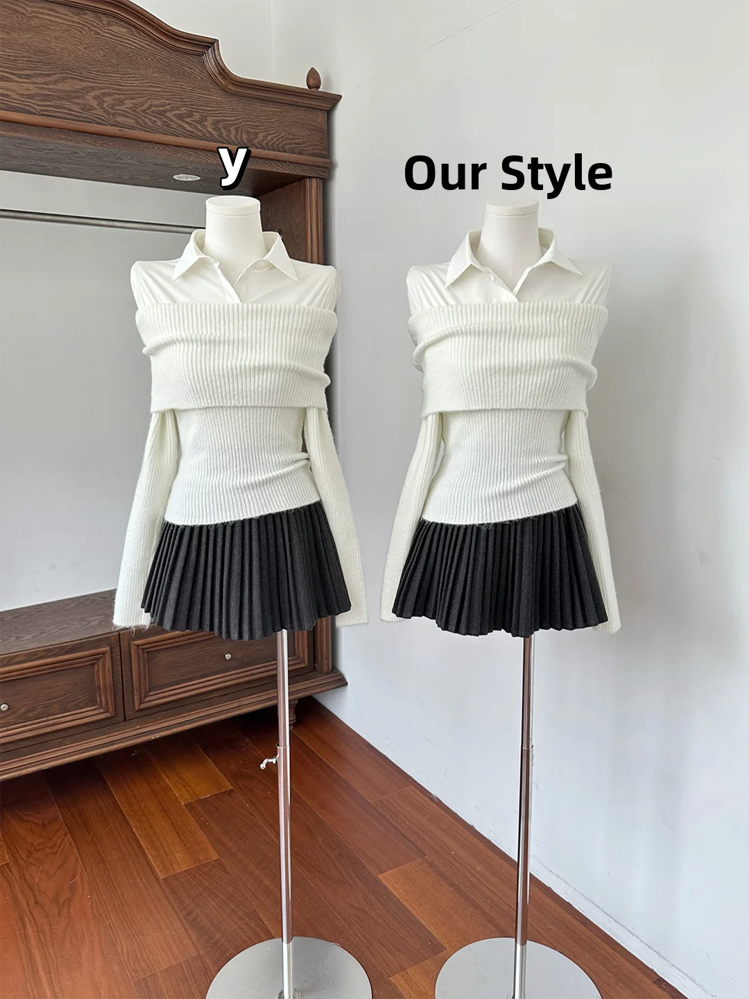 Csa de punto suave estilo un solo hombro, ajustada, top de mujer, imitación de dos piezas, cuello , manga larga, color...