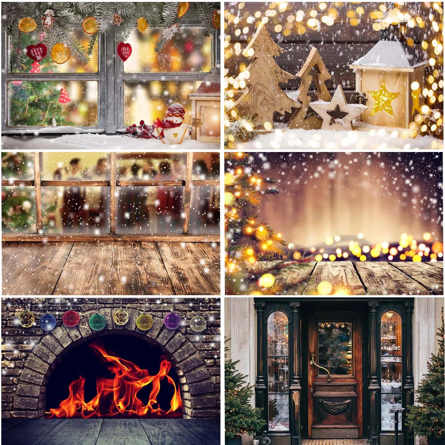 

Christmas Backgrounds Photography Wooden Planks Boards Bokeh Light Night Brick Fireplace For Family Portrait Home Decor Backdrop