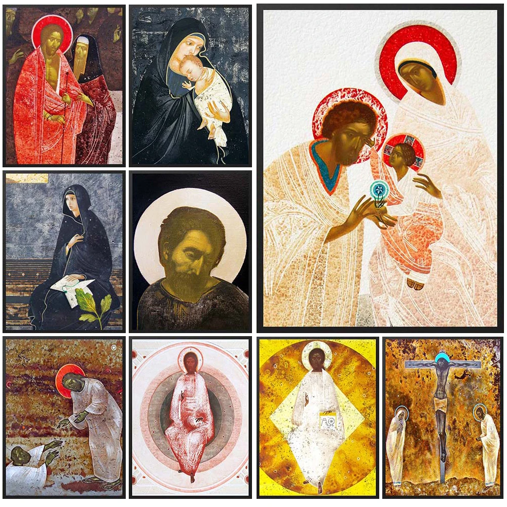 المسيح في المجد مريم العذراء مع ملصق دين الطفل ، صور جدارية للكنيسة ، لوحة قماشية ، بدون إطار