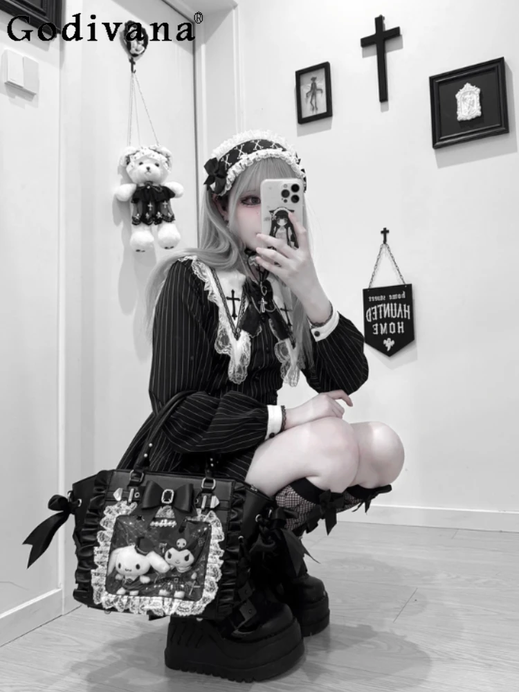 

Mine Series Lolita Japanese Original Pain Bag Y2k Subculture Lace Trim JK Uniform Large Capacity Versatile Shoulder Bag