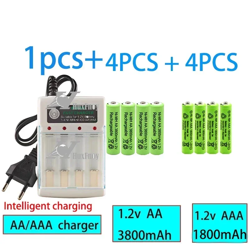 Long Lasting AAA Rechargeable Batteries, 1.2V aaa 1800mAh, 1.2V AA3800mAh  Ni-MH Battery for Microphone and Camera with Charger