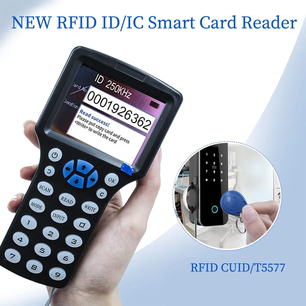 Handheld 10 Frequency RFID NFC Reader Writer 125KHz 13.56MHz Smart Card Programmer USB Contactless Card Encoder with Display view 2