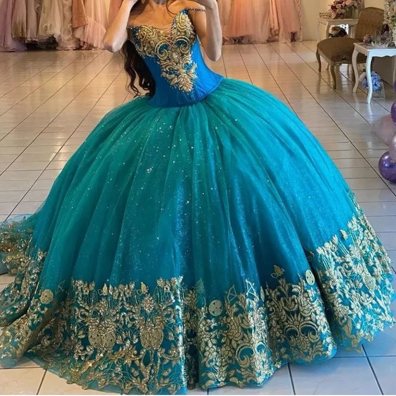 AN66 Customized Hunter Women Party Occasion Dresses Lace Applique Floor Length Ball Gown Sweet 16 Girl Prom Dress Quinceanera 15