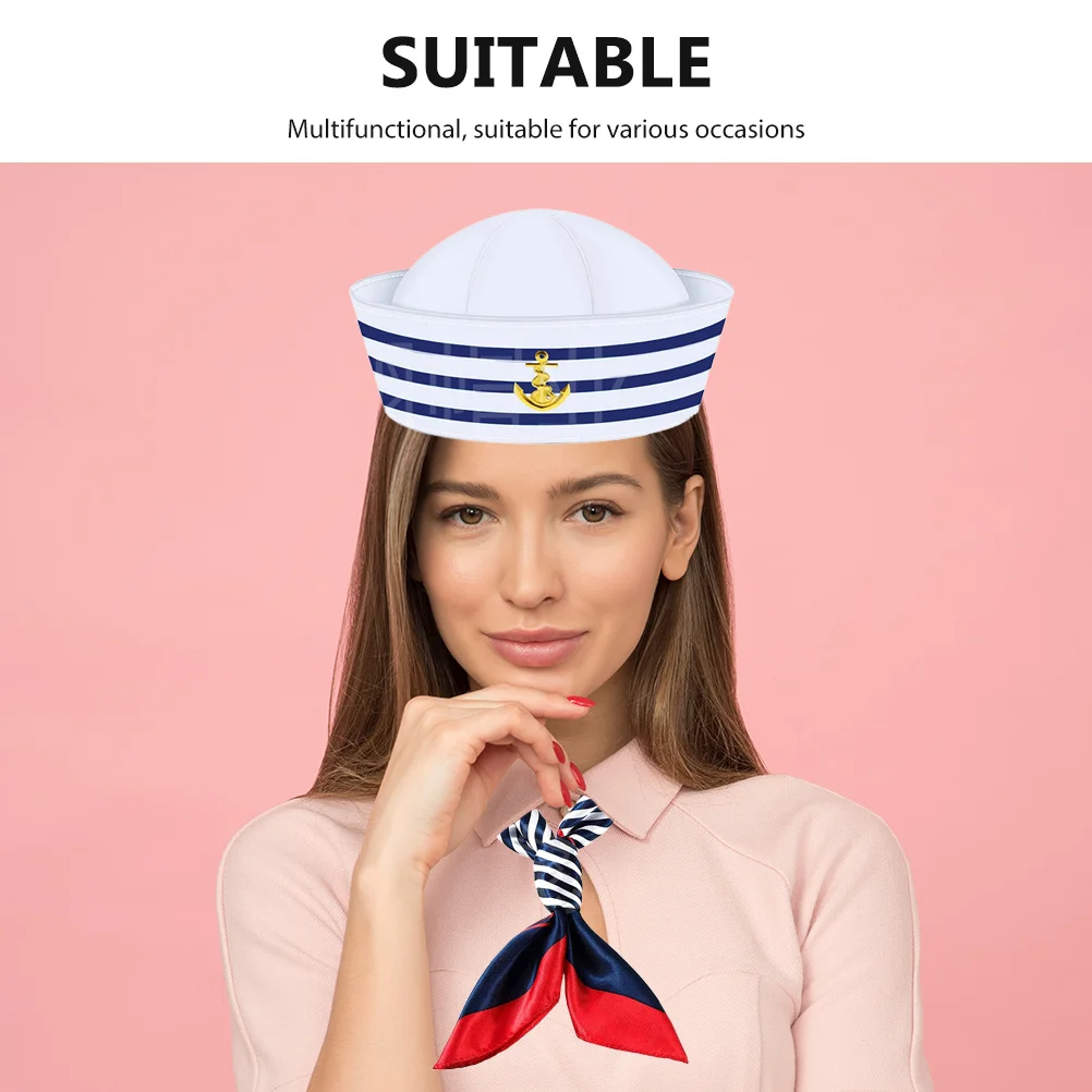Niebiesko-biały strój marynarski z kapeluszem i szalikiem, zestaw 58 cm, strój marynarski, poliester, akcesoria imprezowe, styl marynarski, statek