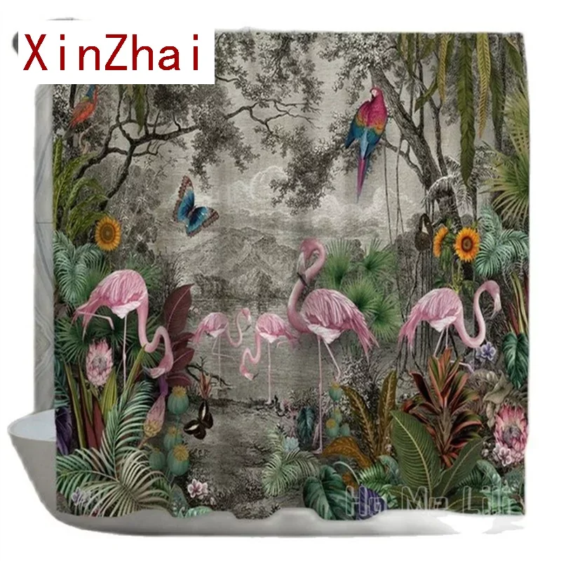 Jungle By Ho Me Lili Shower Curtains Whimsical Tropic Setting Colorful Animals Old Style Waterproof Fabric Bathroom Decor