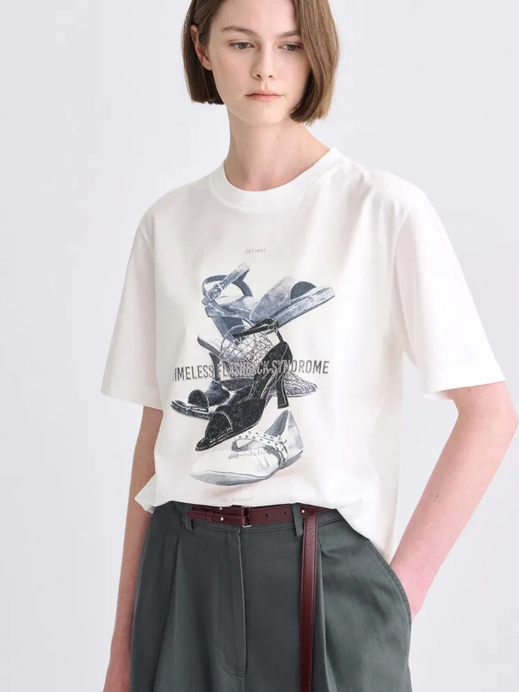 

Comfortable Loose Fit round Ne ort Sve High Heel Printed T-irt Korean Sle Casual Versatile Summer New Arrival
