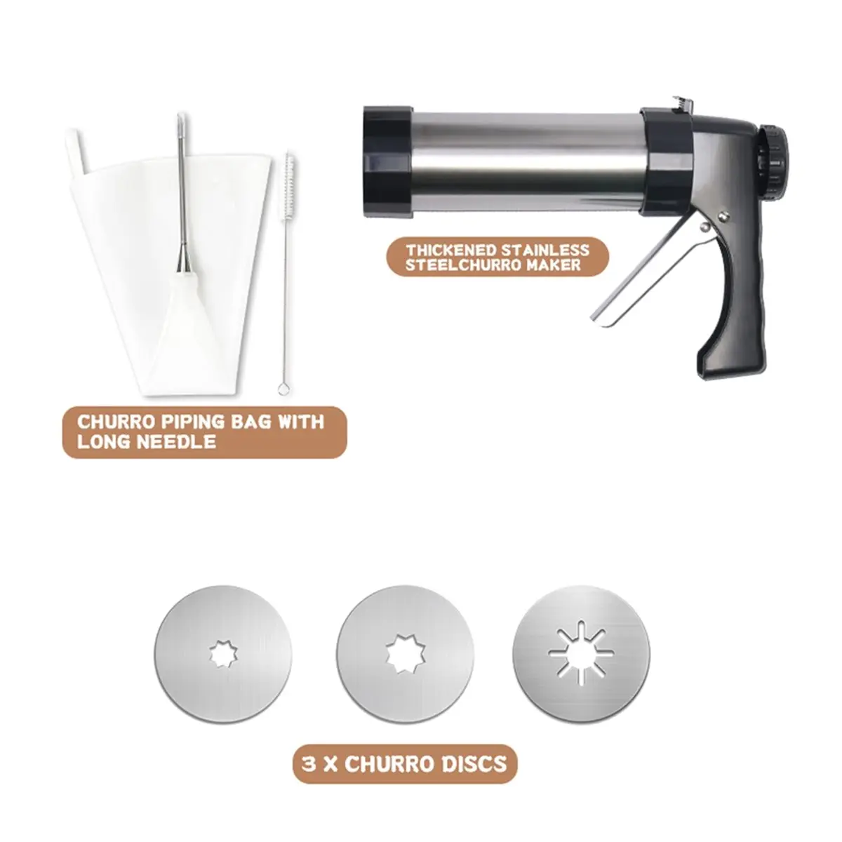 A24I Home Churros Maker Machine for Spanish Fried Dough Sticks Dessert Kitchen Gadget Easy Clean Latin American Snack 3pc