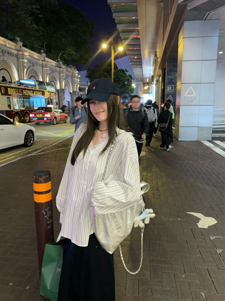 

Женская премиальная модная блузка PP LAND с кружевными вставками, свободным кроем, длинными рукавами, дизайном с эффектом пэчворк, из смесового хлопка, удобная, прямого кроя