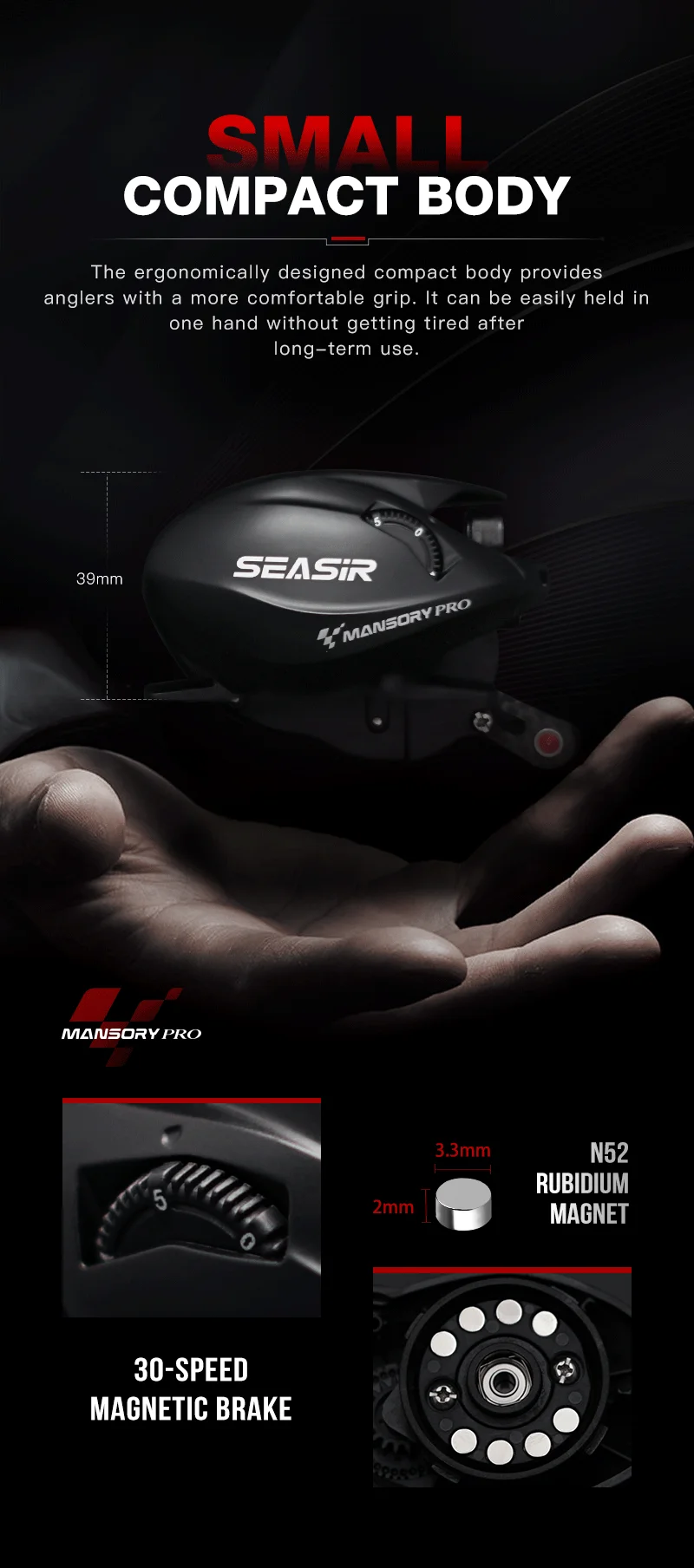 SEASIR MANSORY PRO Baitcasting-Angelrolle Ultraleicht Kohlefaser 131g Doppelspulen 7+1 BB 7,1:1/8,1:1 Übersetzungsverhältnis Max. Bremskraft 5kg – Detail 7