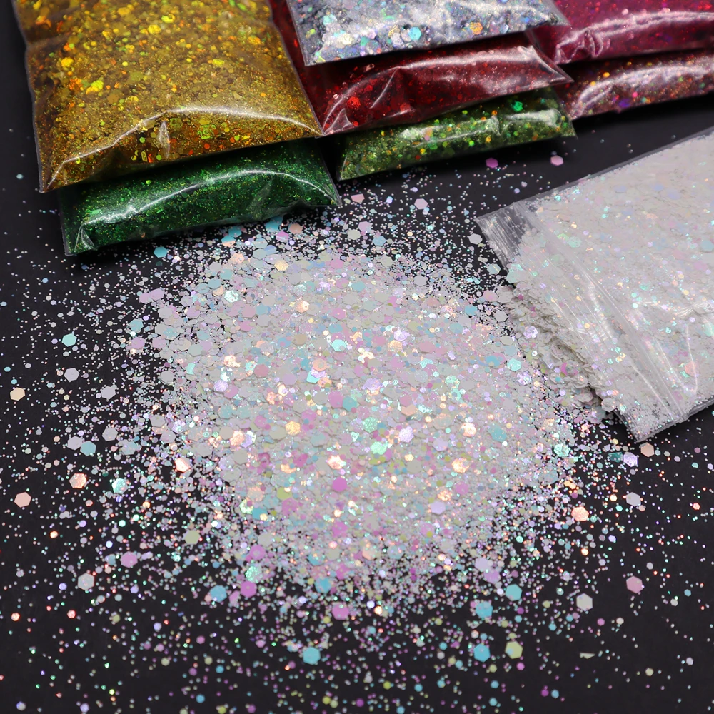 20g Aurora Pearl Sequins Mix Size Hexagon Nail Glitter Laser Chunky Manicure Glitter Holographic Chameleon Glitter Pigment