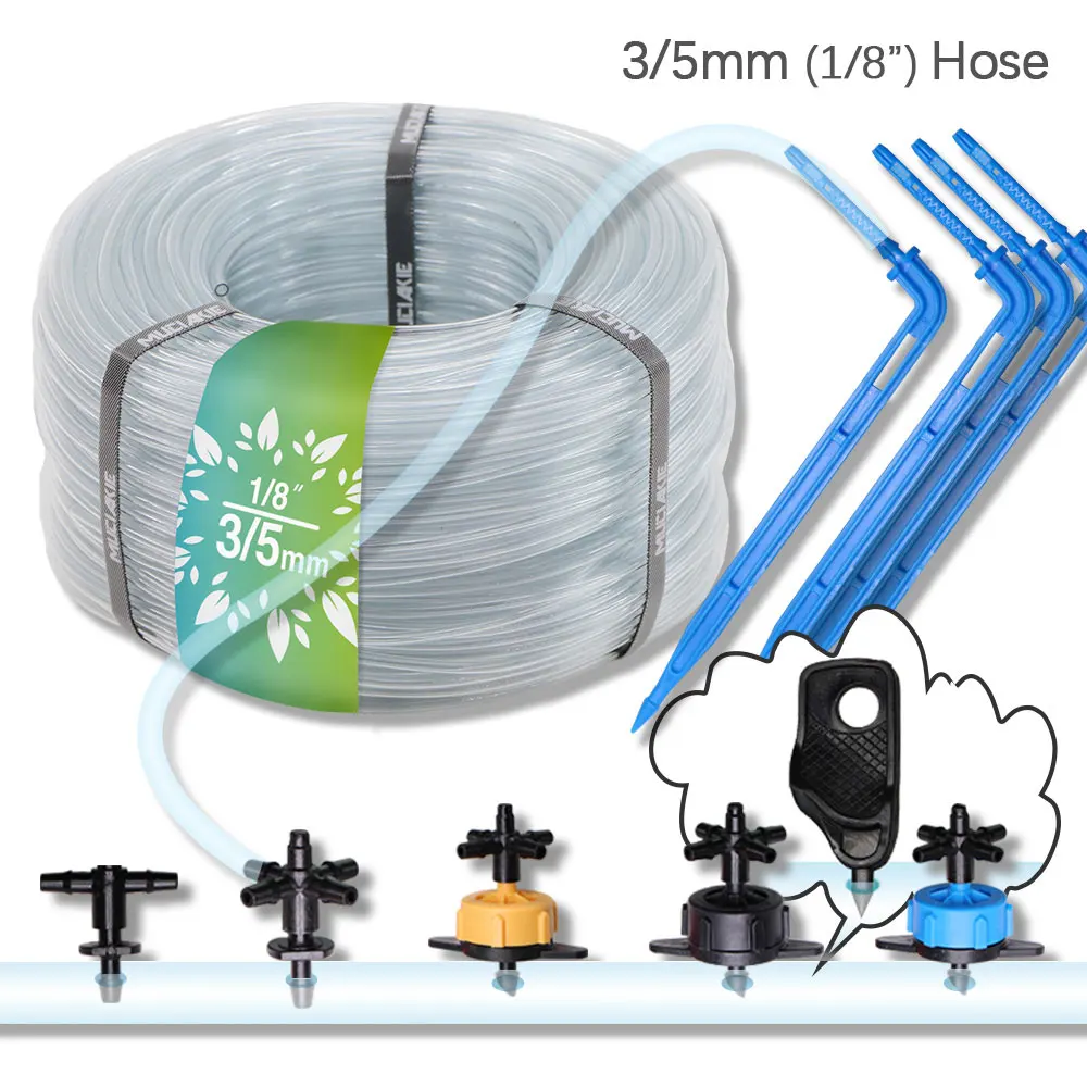 3/5MM wąż PVC System nawadniania kroplowego DIY łokcia strzałka Drippers do garnka ogród cieplarnianych 2L 4L 8L rekompensaty dysza 1/8 \'\'zestaw