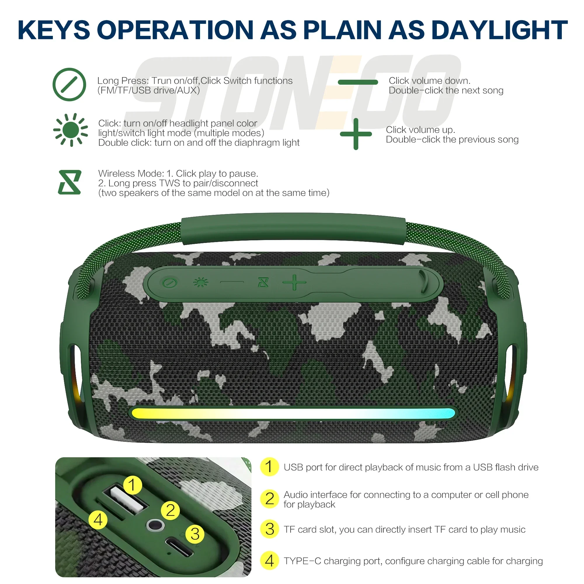 مكبر صوت لاسلكي بلوتوث 53 خارجي محمول IPX6 مقاوم للماء عالي الطاقة صوت RGB فانوس مضخم صوت #6