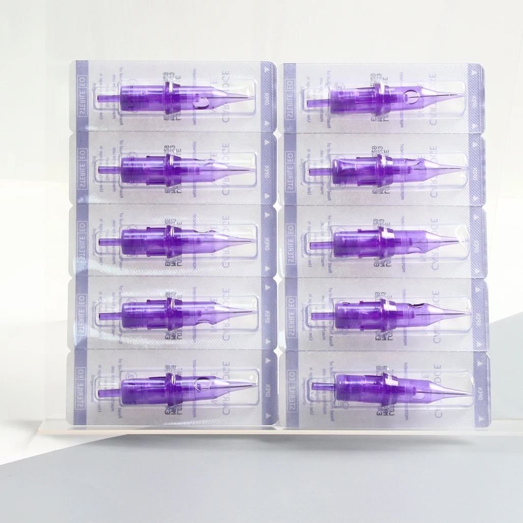 Cartucho de agulhas descartáveis para tatuagem, agulhas de segurança com membrana para micropigmentação, maquiagem permanente de sobrancelha com 10 peças