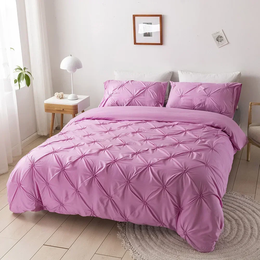 High Quality 3D Pinch Pleated Duvet Cover Set 220x240 Solid Color Single Double Bedding Set Soft Quilt Cover Comforter Covers