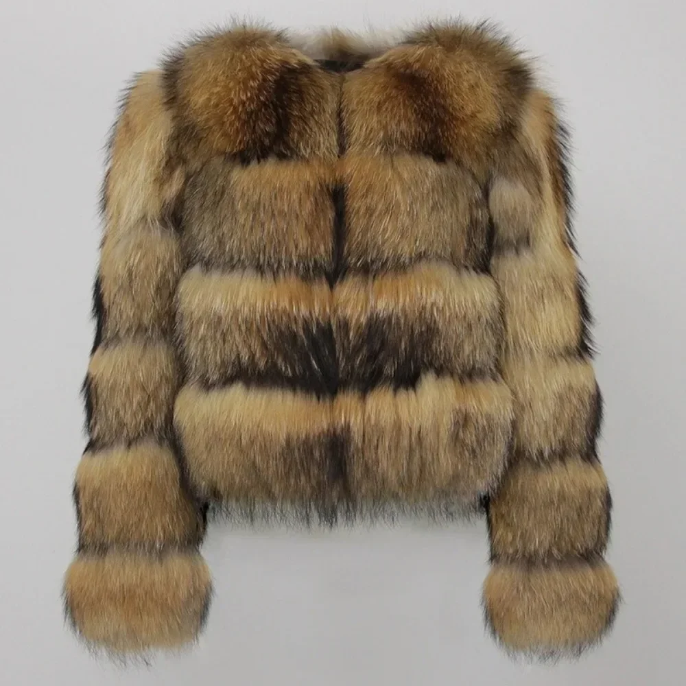 Véritable manteau de fourrure de renard veste d'hiver femmes col rond épais mode 2024 fourrure de renard naturelle raton laveur vêtements d'extérieur chaud luxe femme grande taille