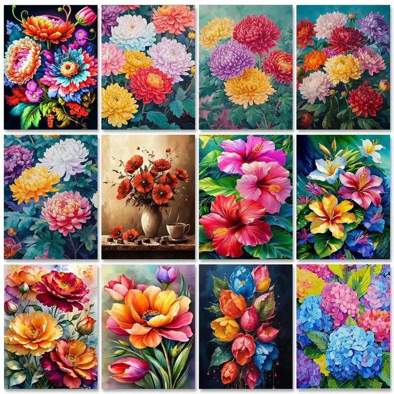 RUOPOTY Malen nach Zahlen, 40 x 50 cm, mit Rahmen, bunte Blumen, handgemaltes Ölgemälde auf Diamant, Malen nach Zahlen für die Wand