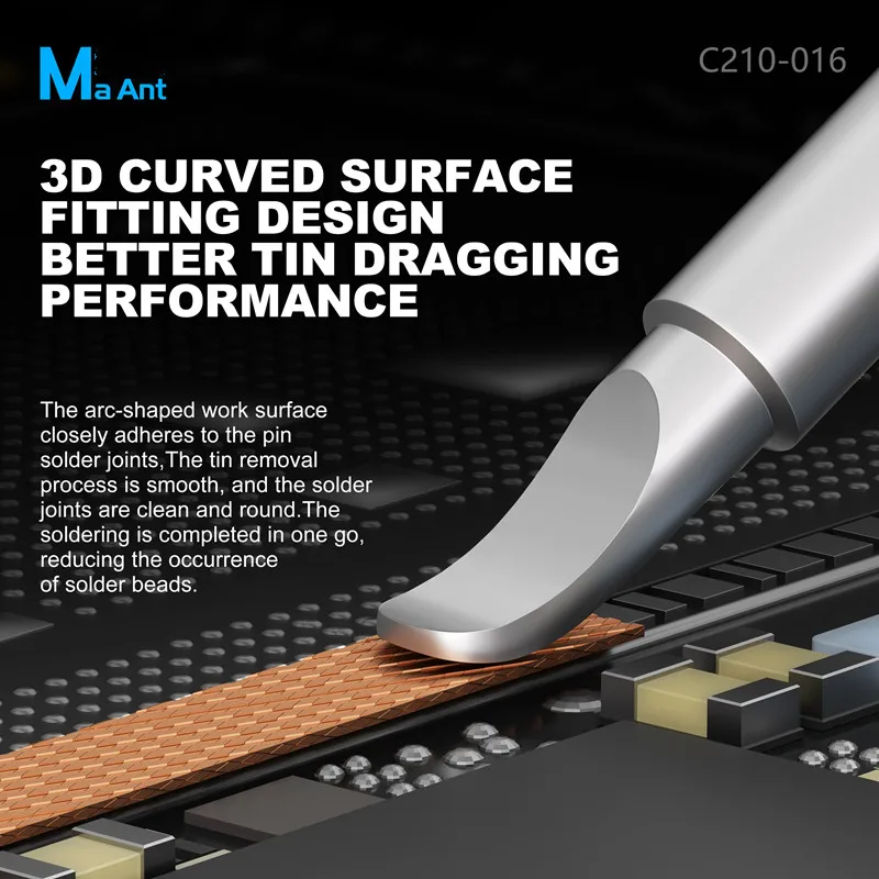 MaAnt C210-016 Micro Flat Soldering Iron Tip 3D Curved Welding Head for C210 Soldering Station Phone Repair