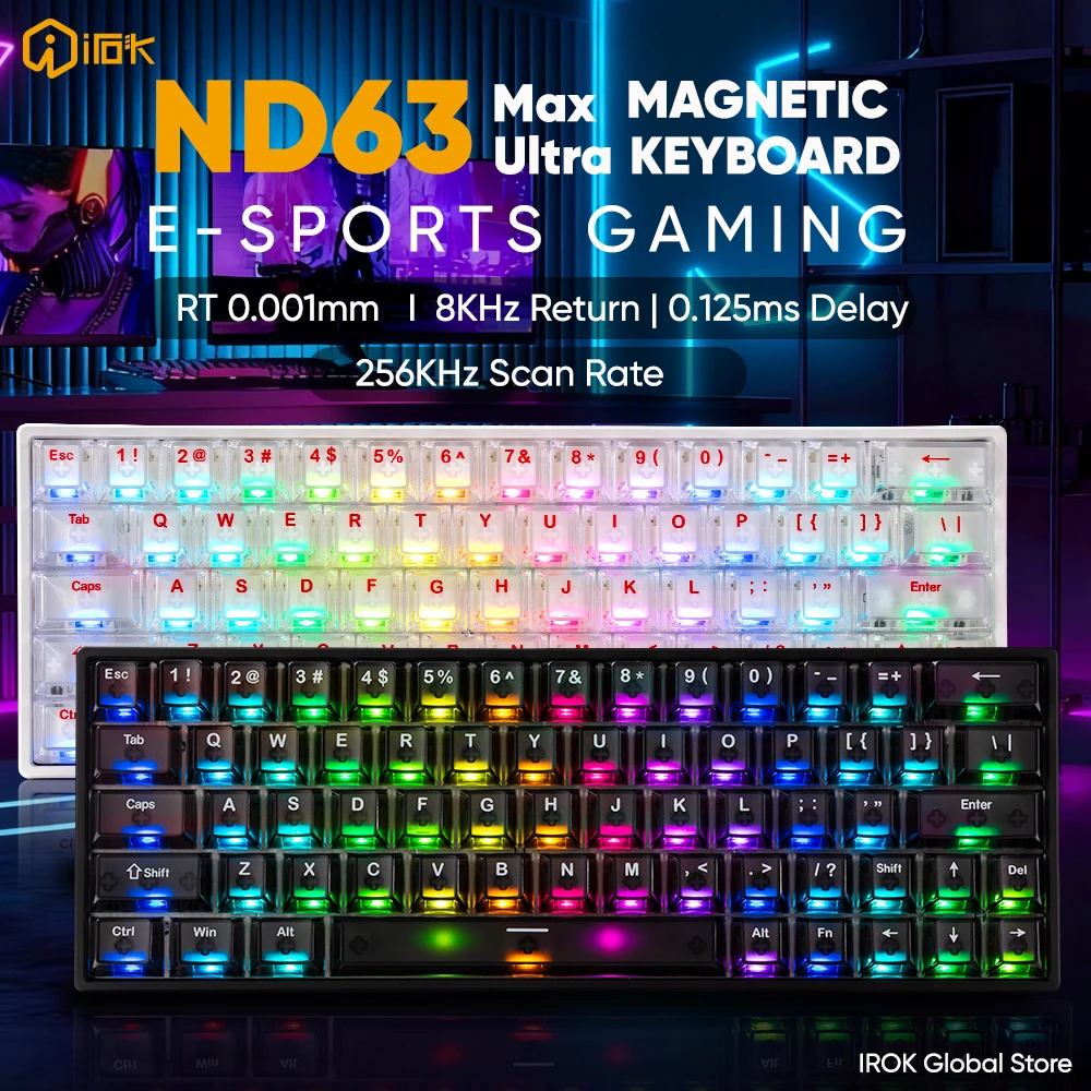 

Механическая игровая клавиатура IROK ND63 Ultra/ND63 Max/ND63 Pro с магнитными переключателями, проводная, 60%, быстрый отклик 0.001мм, 8кГц, для геймеров