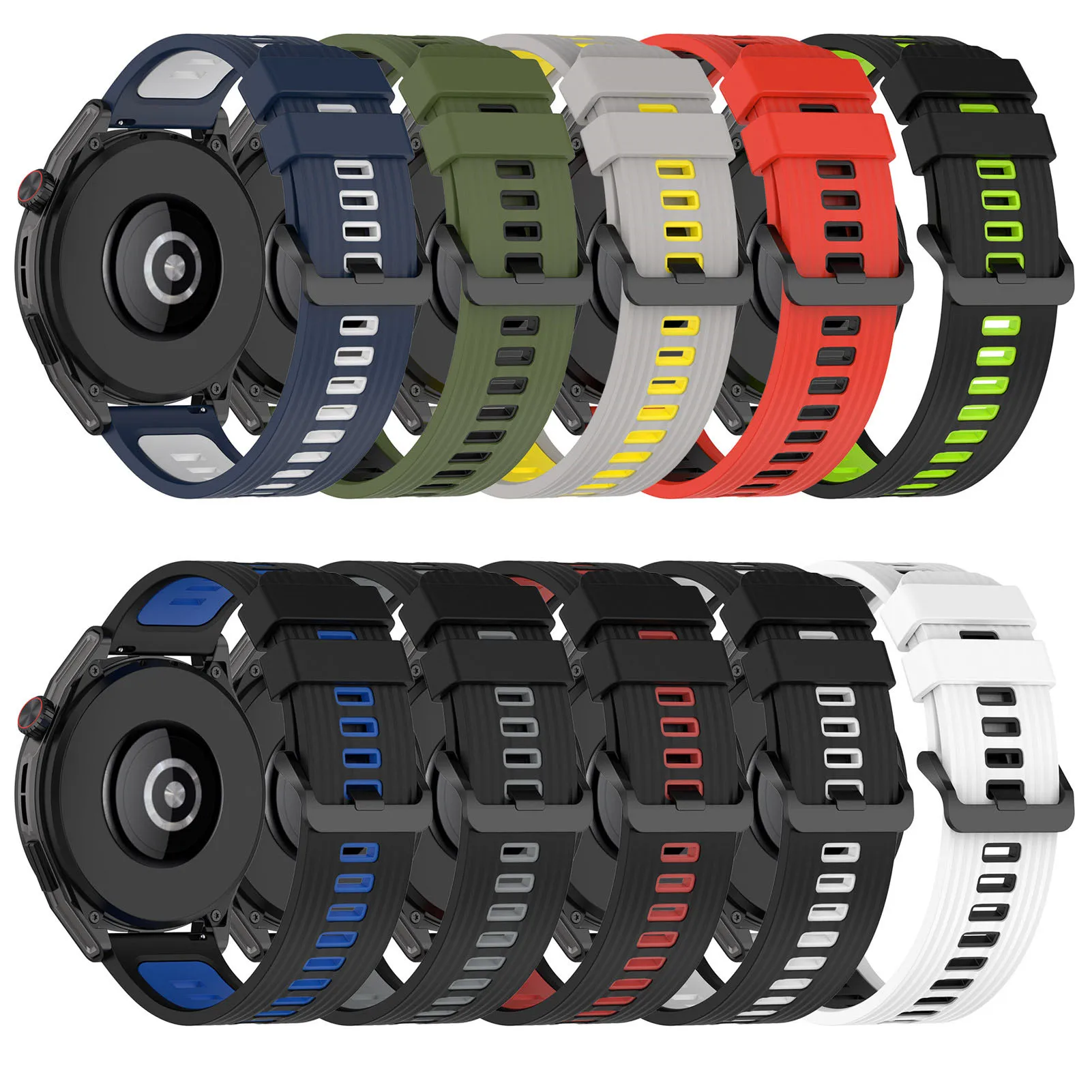 

Двухцветный силиконовый ремешок для смарт-часов Huawei Watch GT Runner 22 мм GT3 46 мм, регулируемый спортивный браслет