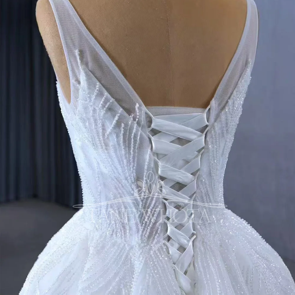 Gaun Pengantin Kristal Berpayet 2025 Tali Spaghetti Tali Belakang Gaun Pernikahan Untuk Wanita Elegan Mariée Femme Gown