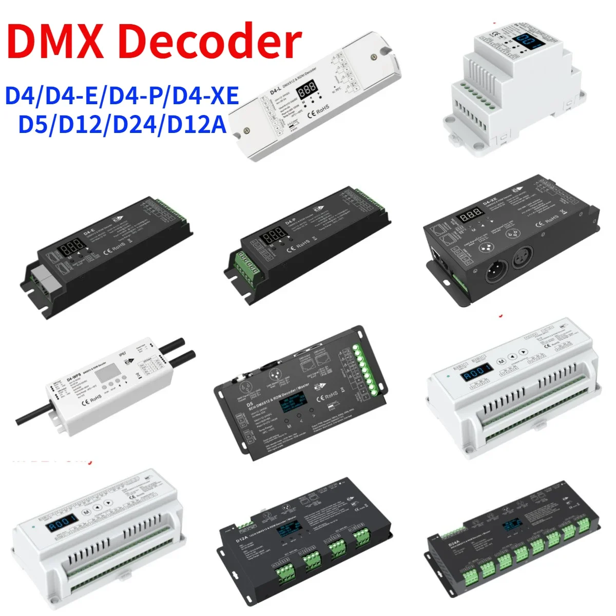 Skydance D4 D4-E D4-P D4-XE D5 D12 D24 D12A DMX Decoder Numeric RF Control /Din Rail/Multiple Dimmer PWM For LED Strip Lights