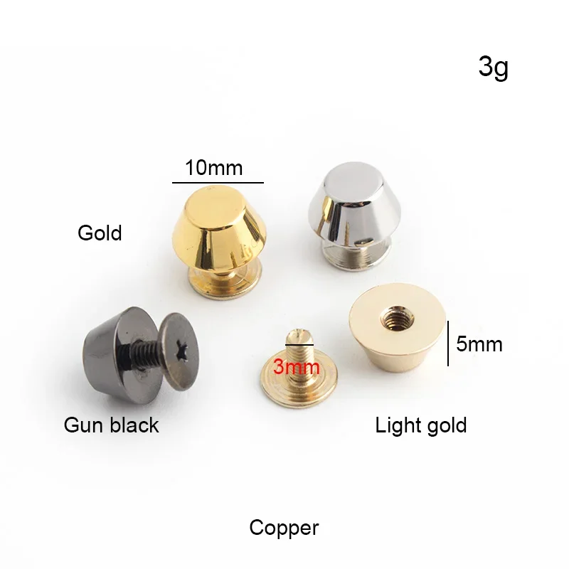 50pieces 4 colors 8-9-10-11mm turriform rivet handbags bags base bracelets metal base rapid studs for bag leathercraft rivet