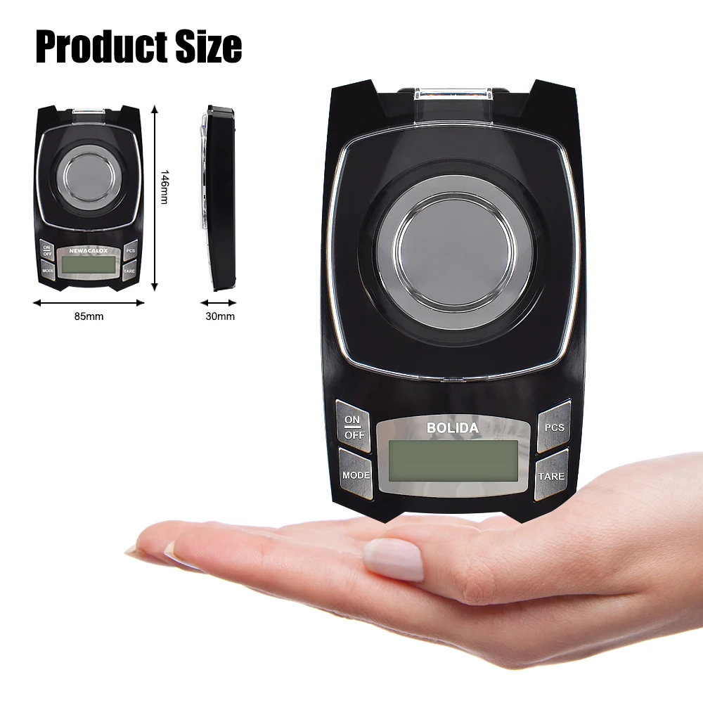 NEWACALOX 0.001g Digital LCD Jewelry Scales USB Charging Electronic High Precision Scale 100g/50g for Medicine/Food/Powder