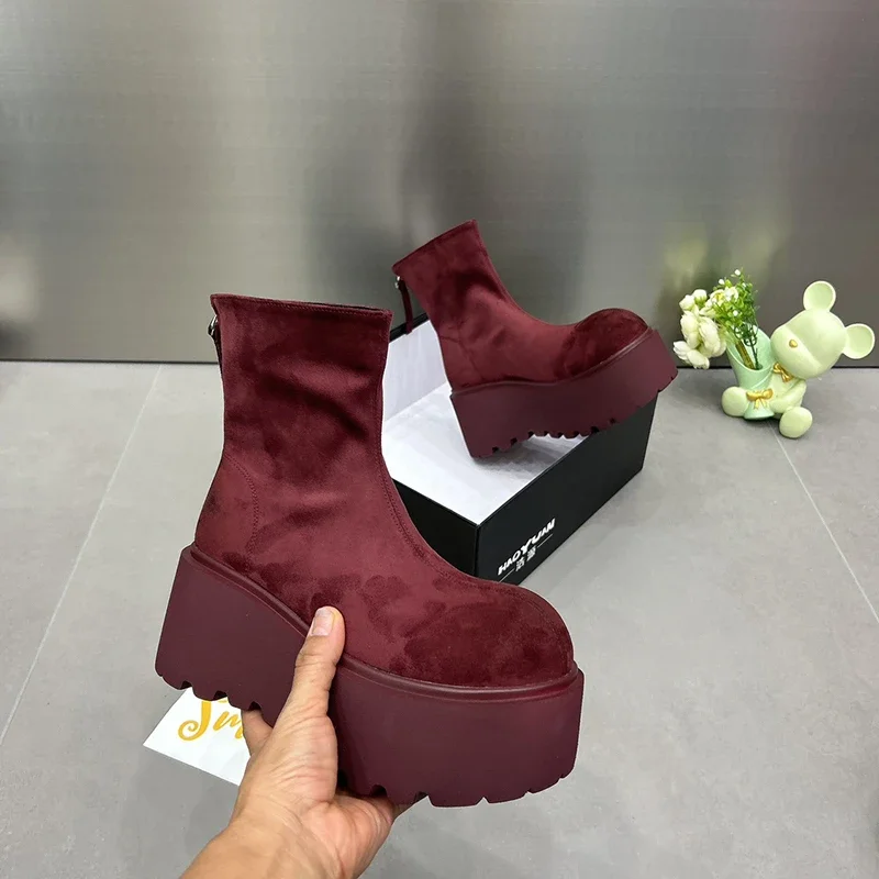 Designer Winter Women Stretch Modern Boots Casual Short Booties Ladies Platform Wedges High Heels Shoes