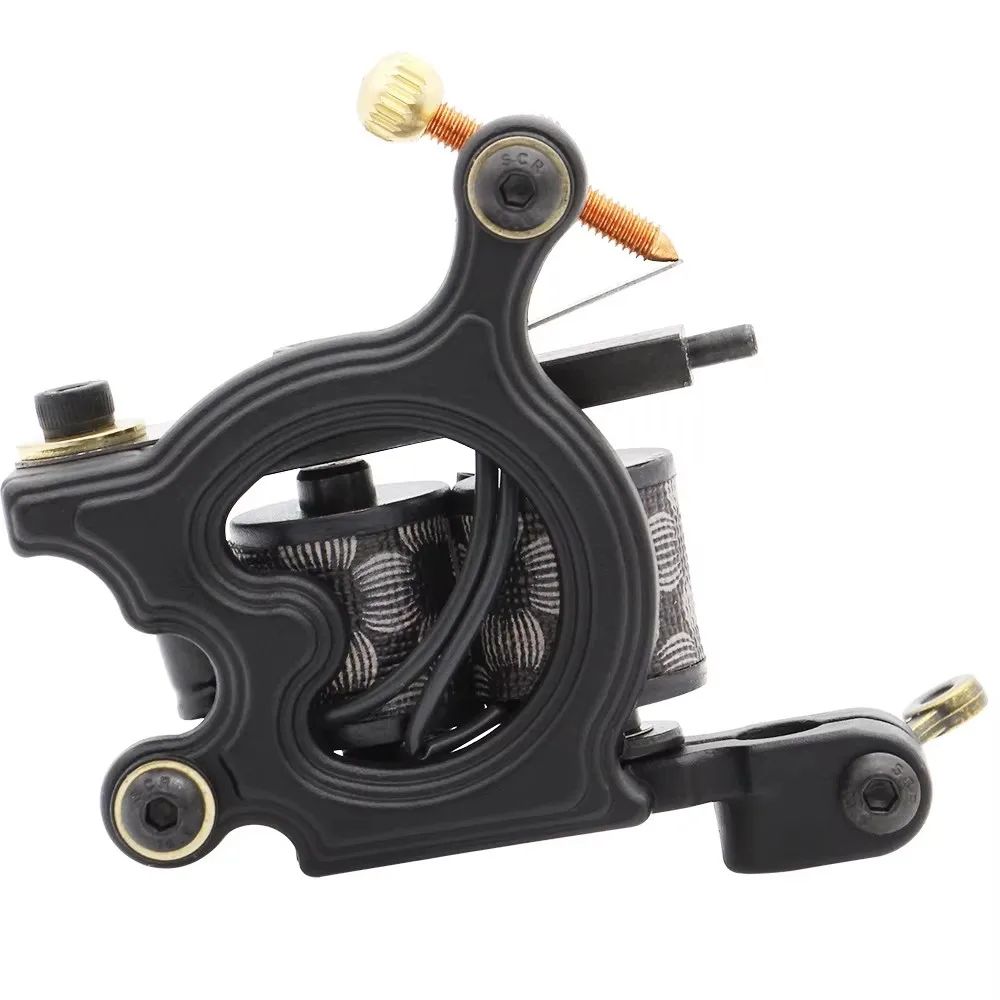 

Машинка для татуировки с черной катушкой, 10-обертывающаяся катушка, двухспиральный тату-пулемет ручной работы для татуировщика