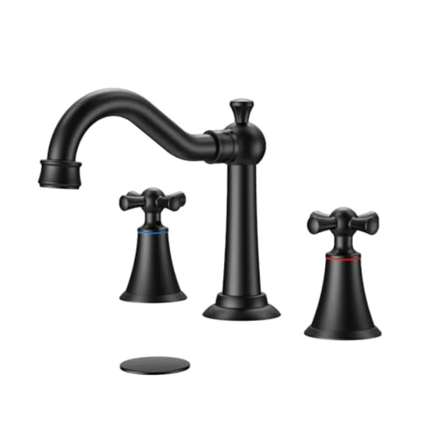 

8 Inch Widespread Bathroom Sink Faucet Matte 3 Hole 2 Cross Handles Classic Vintage Antique Faucet with Metal Pop Up Drain and