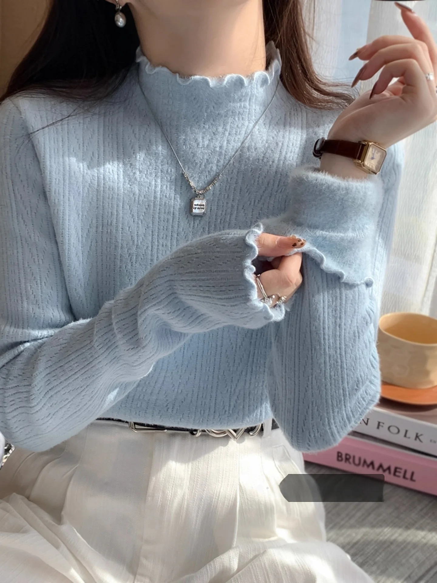 

Корейский женский вязаный свитер на подкладке Fce, теплый базовый слой, топ для зимы Faion, Новое поступление 202, мягкий длинный свек