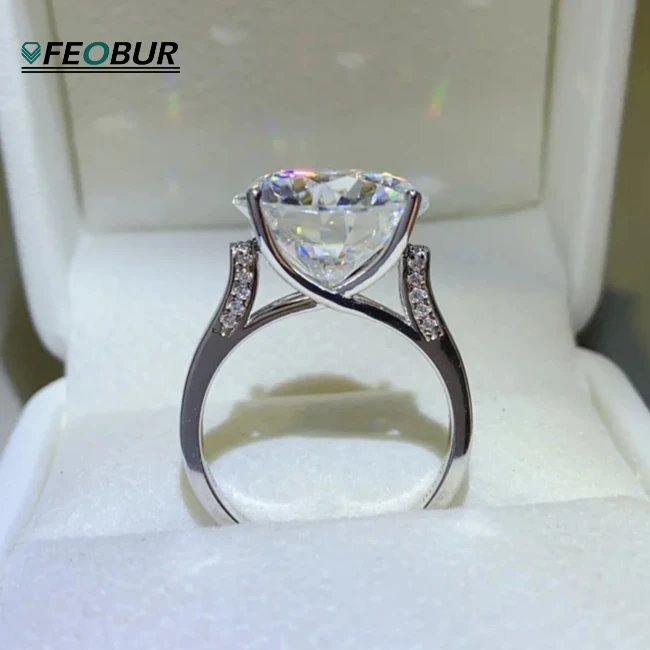 

FEOBUR 5/10 карат кольцо с бриллиантом из муассанита для женщин стерлингового серебра 925 пробы пасьянс обручальное кольцо Pass Diamond Test Роскошные ювелирные изделия