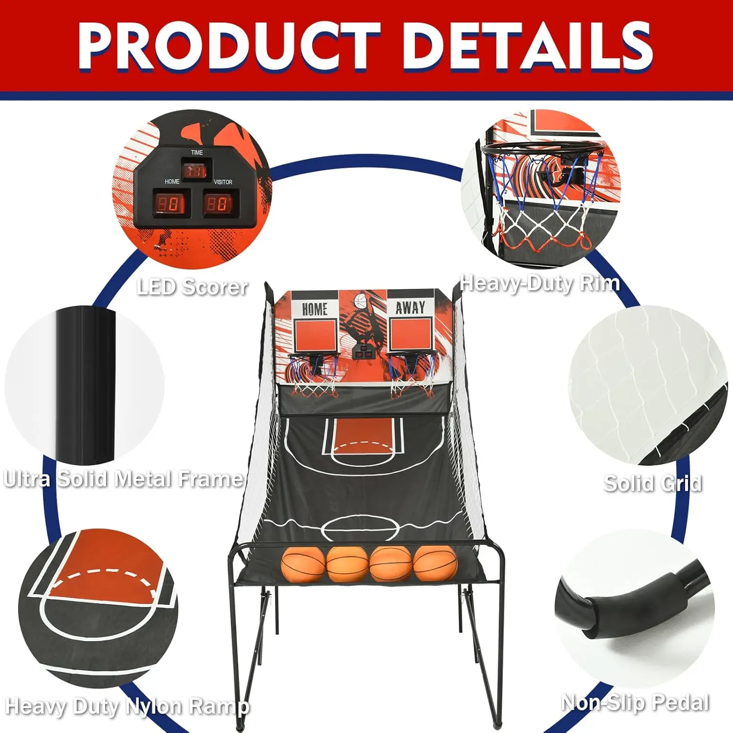 Dual Shot Electronic Arcade Basketball Game Premium 2-Player Foldable Indoor Training Equipment with 4 Balls and 2 Hoops