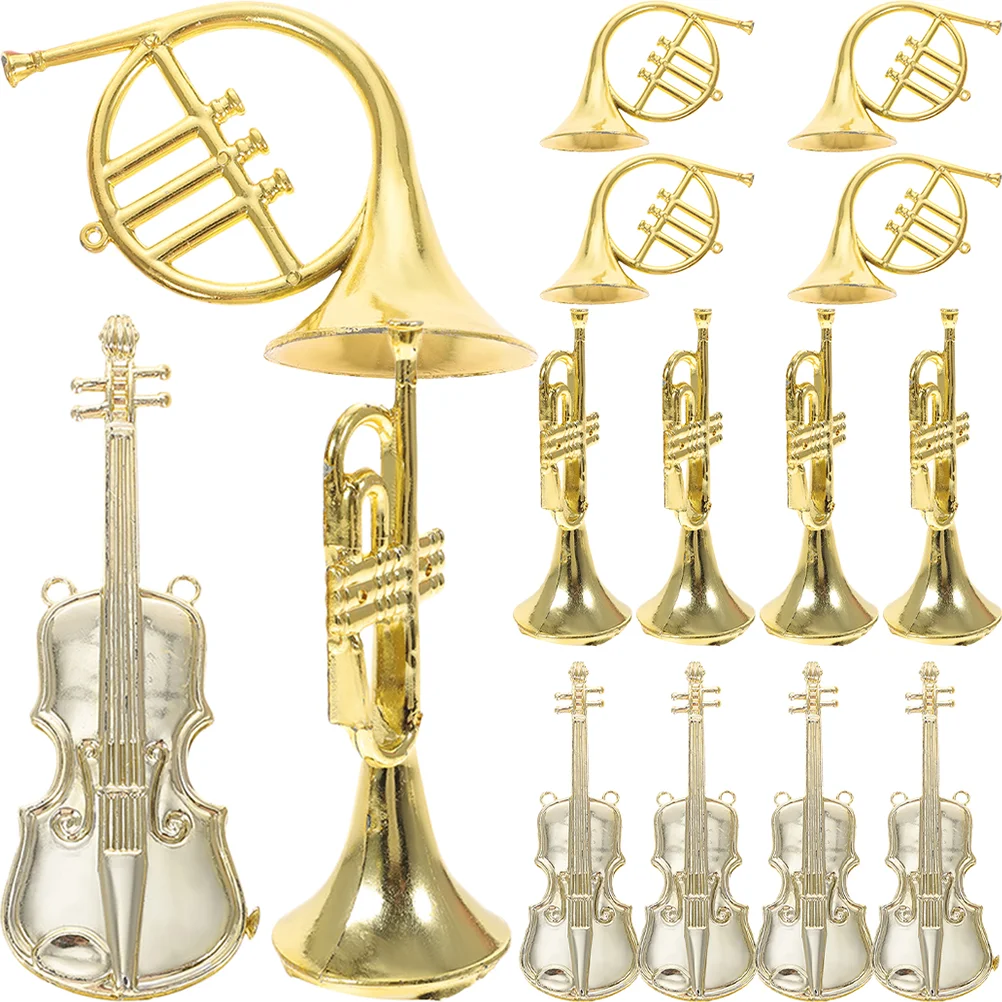 

15 Pcs Musical Instrument Model Instruments Miniature Violins Ornaments Christmas Plastic Decorations Indoor Trumpet Tree