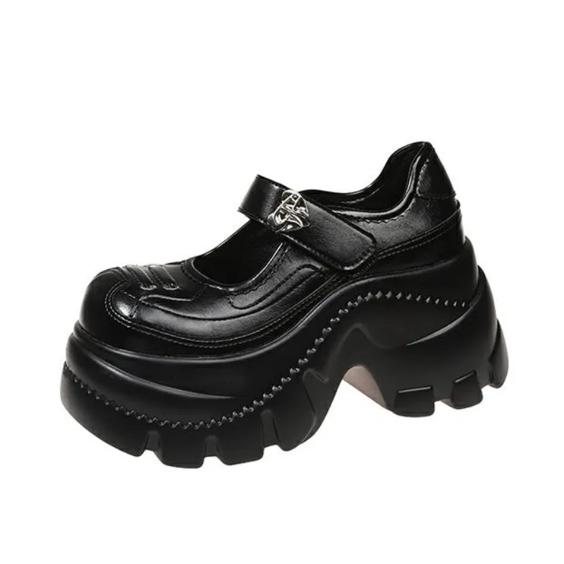 

Women's Pumps High Quality Chunky Sneakers Spring Loafers Outdoor Round Toe Hook-Loop Walking Leather Shoes Platform High Heels