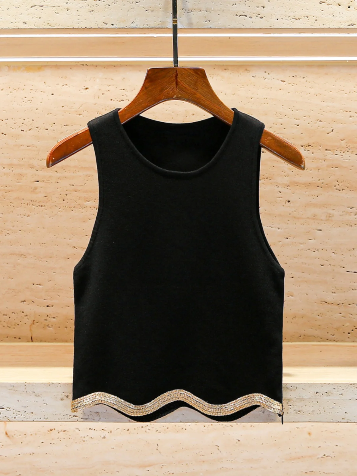 

Bla Knitted Vest Top Women's Summer Faion Wave Pattern Rhinestone S Home South Oil High End Women's Wear Commute Sle Sl...