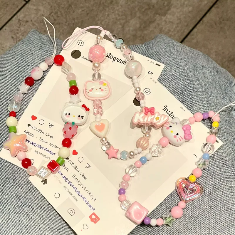 

Cute Pink Bow Hello Kitty Phone Chain keychain Pendant Cartoon Sanrio Phone Case Chain CCD Camera Pendant Accessory