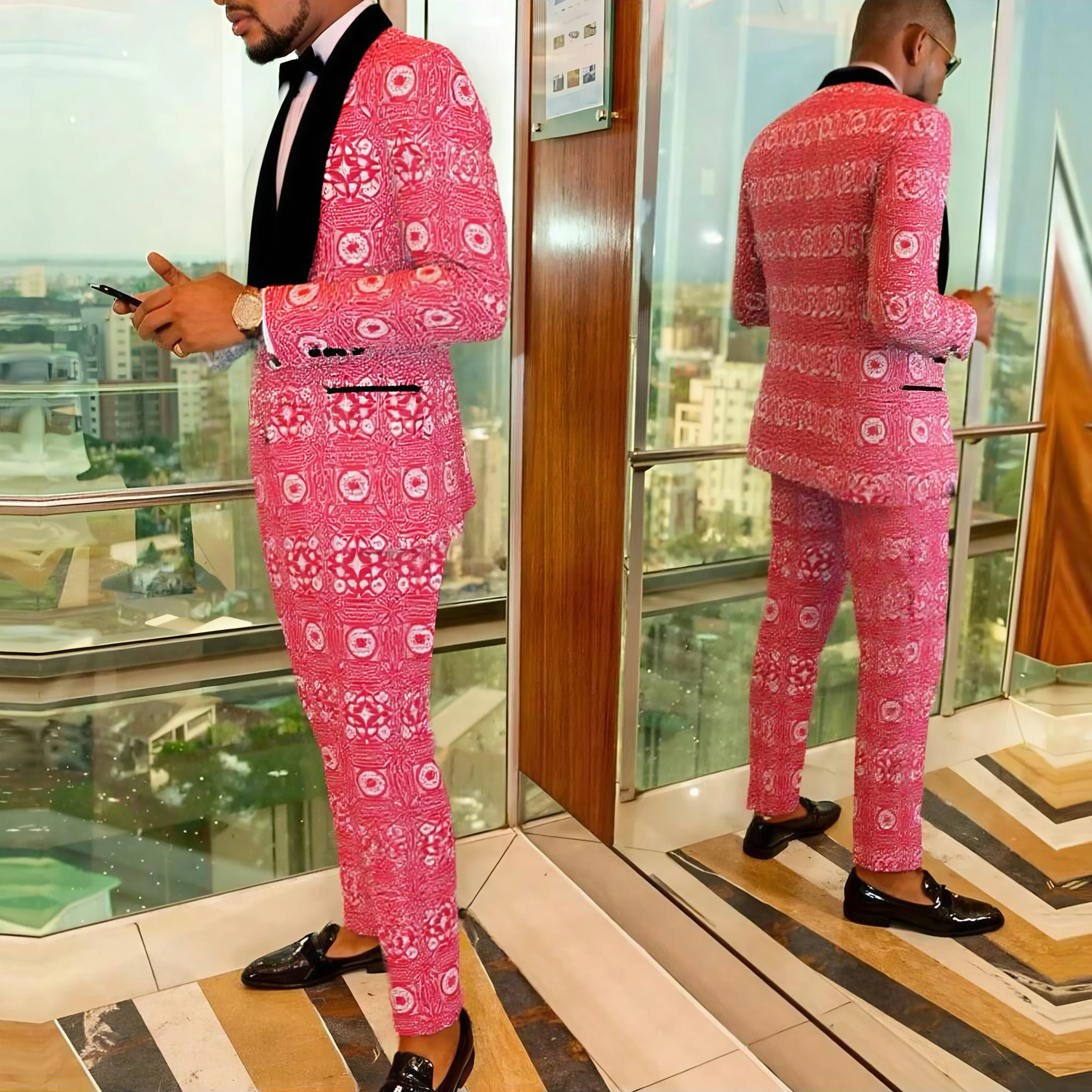 Costumes pour hommes, ensemble de costume de smoking, coupe cintrée, 2 pièces, veste et pantalon de dîner de fête luxueux