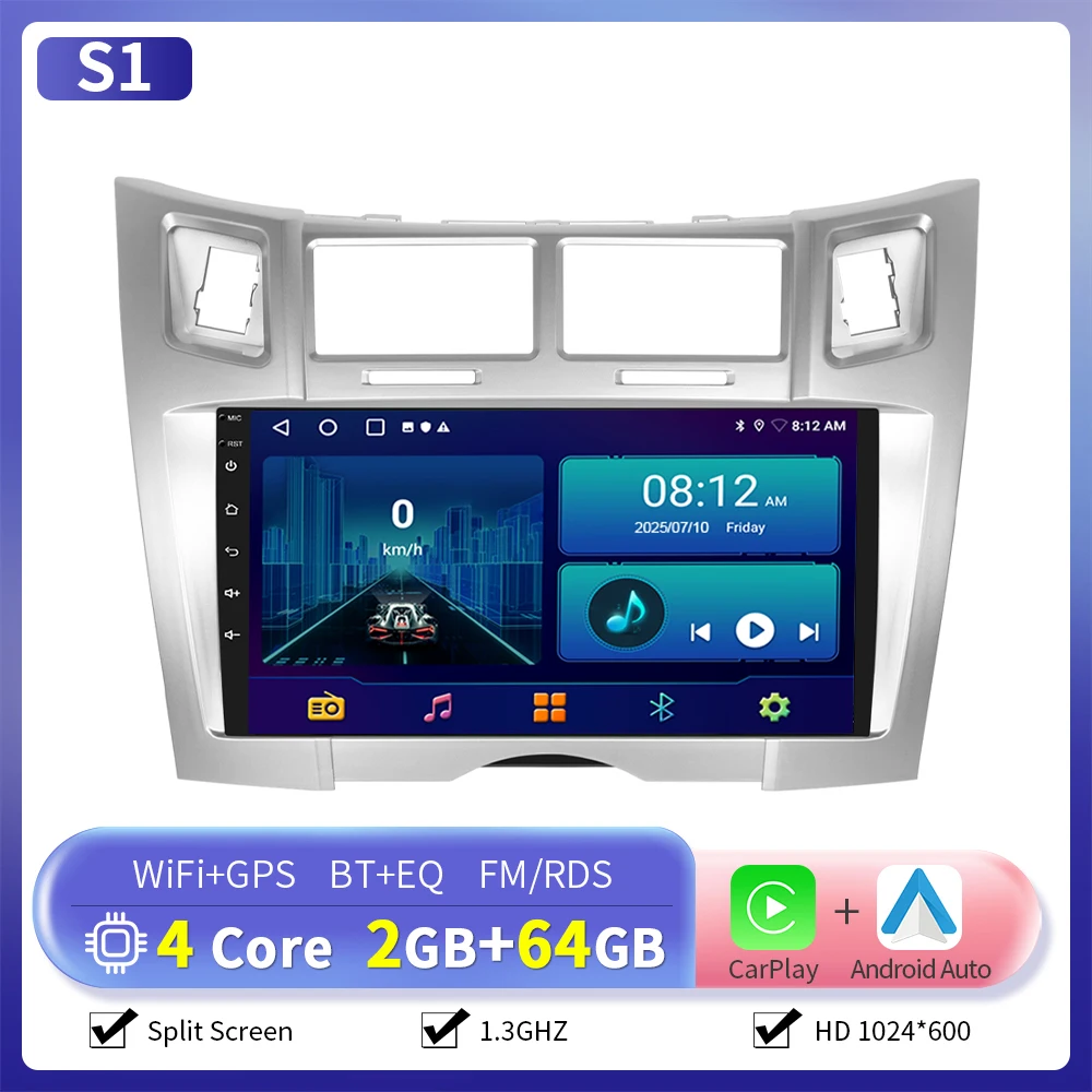 Camecho 6 + 128G Autoradio Draadloze CarPlay Android Auto Voor Toyota Yaris Vizi 2005-2011 Auto intelligente Systeem GPS Stereo 4G WiFi