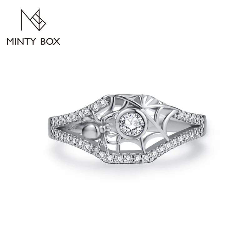 MINTYBOX New in Round Cut 3.0mm Moissanite Ring for Women Man 925 Sterling Silver Spider Web Halloween Fine Jewelry Party Gift