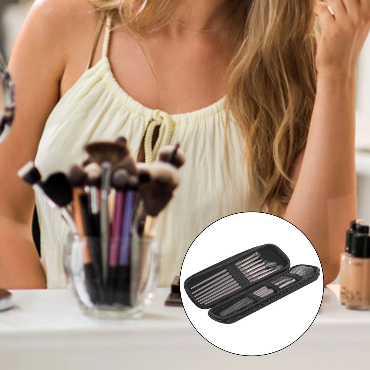 

1Pcs Black Practical EVA Hard Shell Pencil Makeup Brush Case Protective Carrying Box Pencil Beauty Tool Zipper Storage Bag