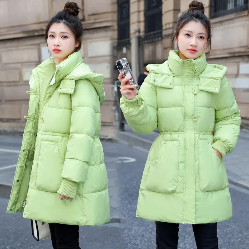 

2025 New Zipper Up Parkas for Women Stand Up Collar Hooded Parkas Woman Winter Chic Pockets Long Sleeve Warm Cotton Jacket Lady