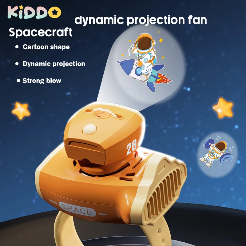 Kinder Astronaut Projectie Fan Cartoon Horloge Mini Usb Kleine Air Fan Draagbare Spaceman Outdoor Speelgoed Voor Kinderen Geschenken Verjaardag