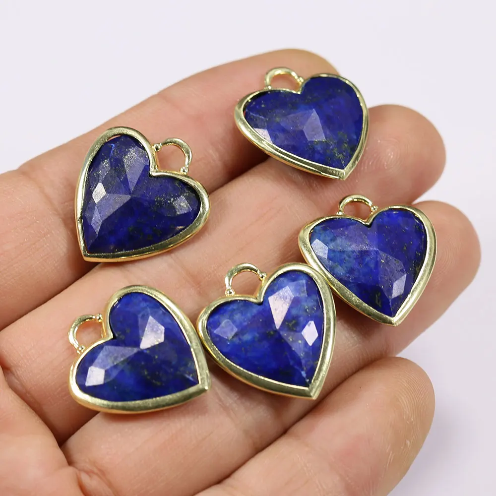 APDGG 5Pcs Natural Blue Lapis Lazuli Faceted Hearts Shape Pendant Charms For Necklace Earrings Jewelry Making DIY